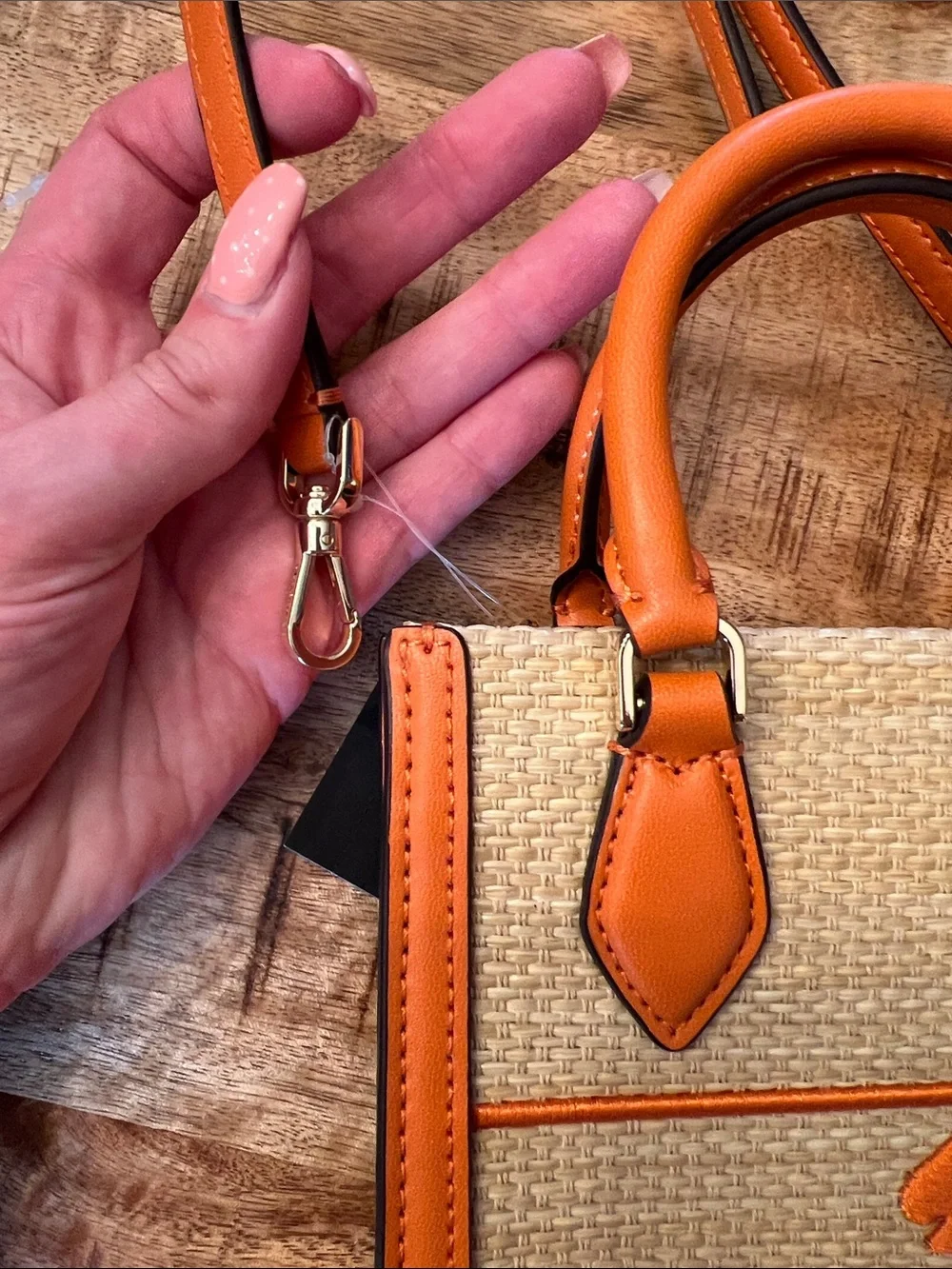kate spade Natural Straw Tote with Orange Trim and Handles